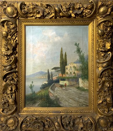 Dipinto olio su tela raffigurante paesaggio dell’Etna vista da Taormina....