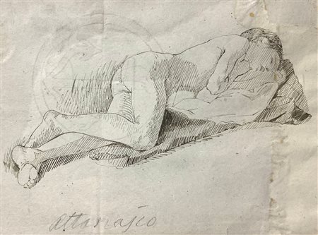 Disegno di Natale Attanasio (Catania 1846-Roma 1923) raffigurante donna che...
