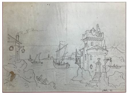 Disegno di autore anonimo raffigurante marina con castello (S.Giovanni...