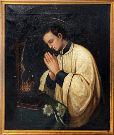 Dipinto ad olio su tela raffigurante San Luigi Gonzaga con angeli in...