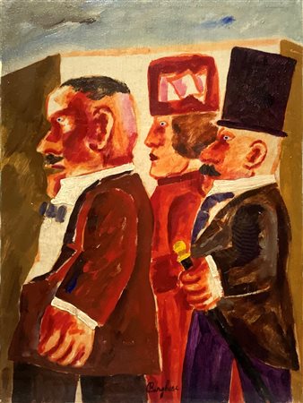 Dipinto ad olio su tela raffigurante personaggi di Franz Borghese (Roma...