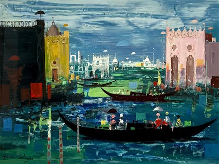 Dipinto ad olio su tela raffigurante Venezia di Jean Calogero (Catania 1922-...