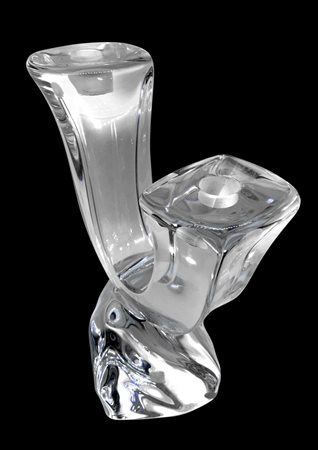 Portacandele a 2 luci in cristallo Daum, France. H cm 26