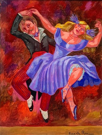 Dipinto ad olio su tela raffigurante ballerini, Romano Daniela (Napoli...