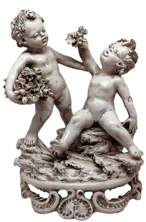 Statuetta in porcellana di Capodimonte (Napoli), due puttini, XX secolo. H cm...