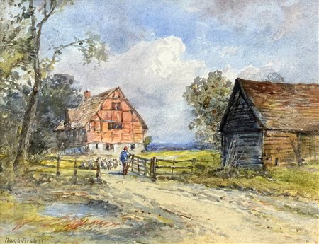 Gouache raffigurante case di campagna nei pressi di Brockham Surry, inizi XX...
