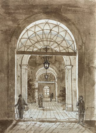 Disegno di autore anonimo raffigurante interno Palazzo Municipio di Catania...