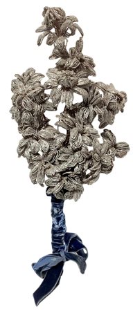 Piccolo tralcio votivo di fiori in perline argentate lavorazione a mano, fine...