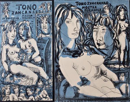 Tono Zancanaro LOTTO UNICO DI DUE GRAFICHE litografia su carta, cm 51x37 non...