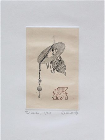 Giuseppe Guerreschi PER VENEZIA acquaforte su carta, battuta cm 18x12 su...