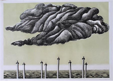 Giacomo Porzano SENZA TITOLO acquaforte su carta, battuta cm 46x64 su foglio...