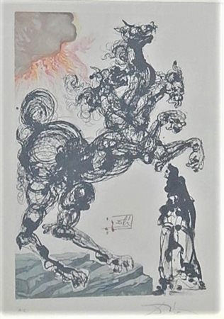 Salvador Dali' CERBERO xilografia su carta, battuta cm 25x17, su foglio...