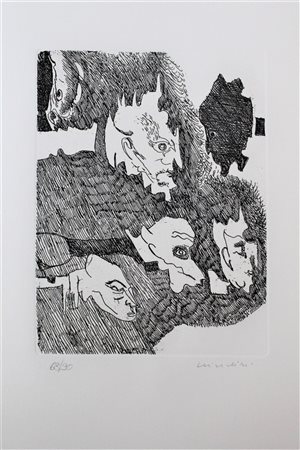 Remo Brindisi SENZA TITOLO acquaforte su carta, battuta cm 20x15, su foglio...