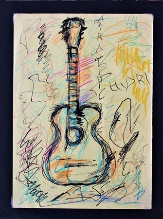 Giuseppe Chiari CHITARRA tecnica mista su carta, cm 35x25 firma L'opera e'...