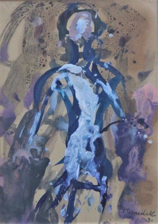 Pompilio Mandelli SENZA TITOLO olio su carta intelata, cm 30x21 firma...