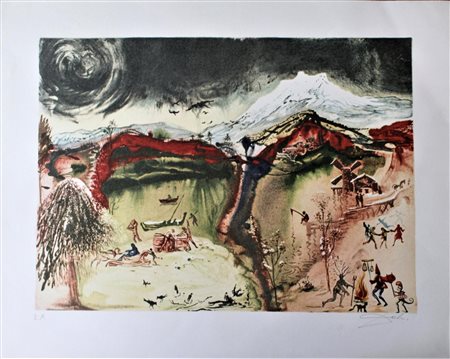 Salvador Dali' SENZA TITOLO litografia su carta, cm 54x68; es. E.A. firma...