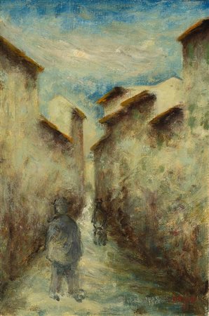 Ottone Rosai (Firenze 1895-Ivrea 1957)  - Strada con pioggia , 1945