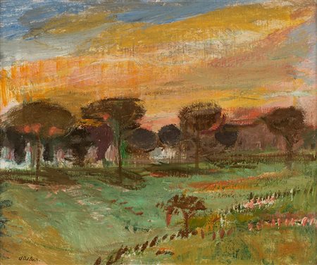 Angelo Del Bon (Milano 1898-Desio 1952)  - Tramonto sulla pineta, 1946