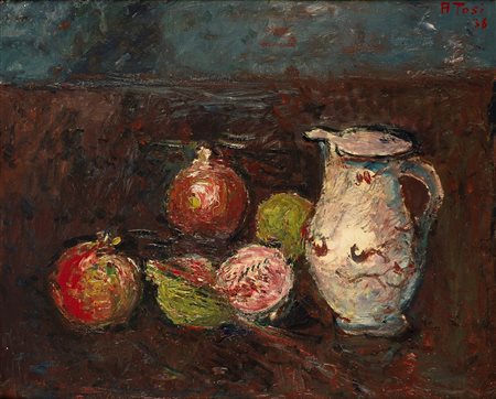 Arturo Tosi (Busto Arsizio 1871-Milano 1956)  - Senza titolo (natura morta con brocca e melograno), 1936