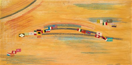 Giulio Turcato (Mantova 1912-Roma 1995)  - Bandiere (bozzetto per il concorso del mosaico per l'antisala delle Conferenze Internazionali)
