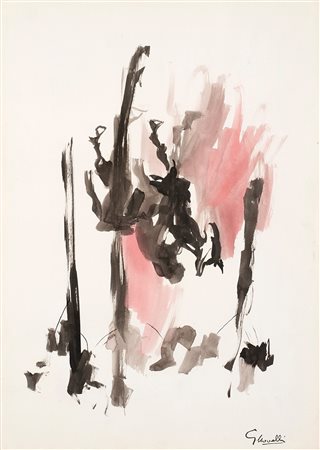 Gastone Novelli (Vienna 1925-Milano 1968)  - Senza titolo - nero, marrone e rosa