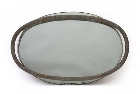 UN VASSOIO, anni '30. <br>Ottone, cristallo 