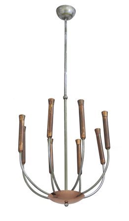 UN LAMPADARIO, anni '40. <br>Rame, ottone, ottone 