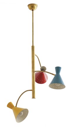 UNA LAMPADA A SOSPENSIONE, anni '50. <br>Ottone, 