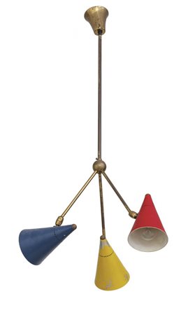 UNA LAMPADA A SOSPENSIONE, anni '50. <br>Ottone, 