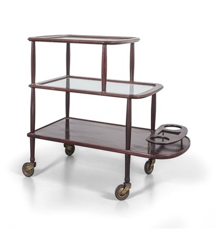 UN CARRELLO, anni '50. <br>Legno di mogano, legno 