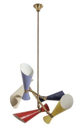UNA LAMPADA A SOSPENSIONE, anni '50. <br>Ottone, 