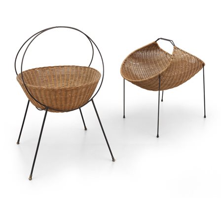 DUE CESTINI PORTARIVISTE, anni '50. <br>Tondino 