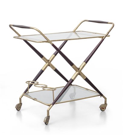  UN CARRELLO, anni '50<br>Ottone, legno tornito 