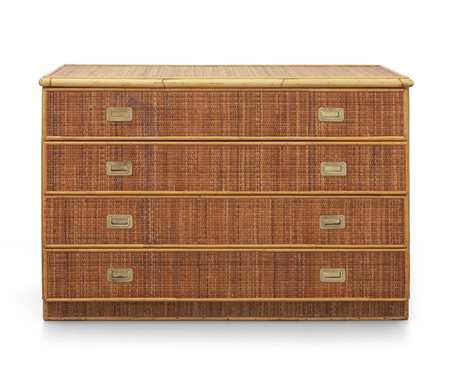 UNA CASSETTIERA, anni '60. <br>Bambù e canna 