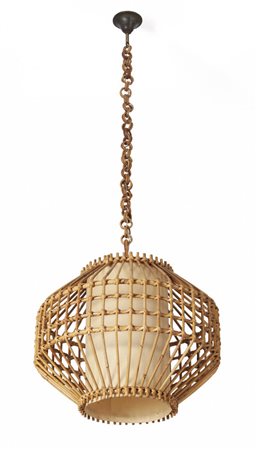  UNA LAMPADA A SOSPENSIONE, anni '60. <br>Giunco, 