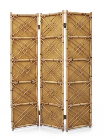 UN PARAVENTO, anni '60. <br>Malacca, giunco e 