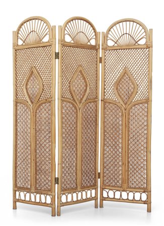 UN PARAVENTO, anni '60<br>Malacca, giunco e canna 