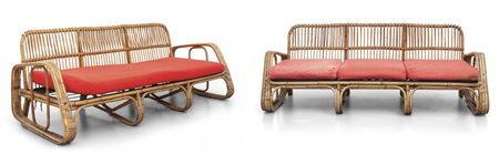 UNA COPPIA DI DIVANI, anni '60<br>Malacca, giunco 