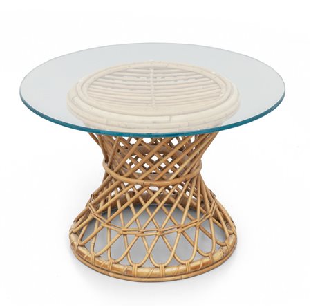 UN TAVOLINO, anni '60. <br>Bambù, giunco, canna 