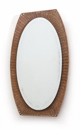 UNO SPECCHIO DA PARETE, anni '60. <br>Midollino 