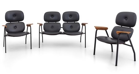  DUE POLTONCINE E UN DIVANO anni 60.<br>Acciaio 