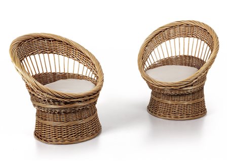 DUE POLTRONE, anni '60. <br>Giunco, cuscini 