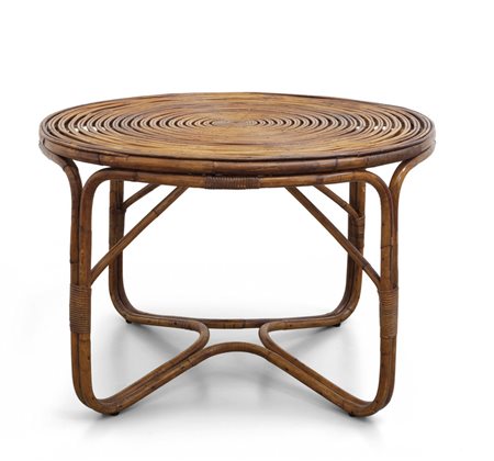 UN TAVOLO, anni '60. <br>Malacca, giunco e canna 