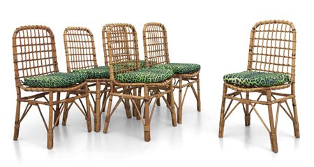 SEI SEDIE, anni '60. <br>Malacca, giunco canna 