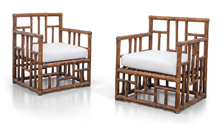 DUE POLTRONE, anni '70. <br>Rattan. <br>Altezza 