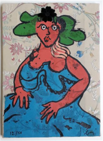 BAJ ENRICO Milano (Mi) 1924 La robe bleue 1970 Acquaforte a colori e collage...