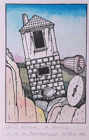 DEL PEZZO LUCIO Napoli (Na) 1933 Domus fortunae 1986 Acquarello su cartoncino...