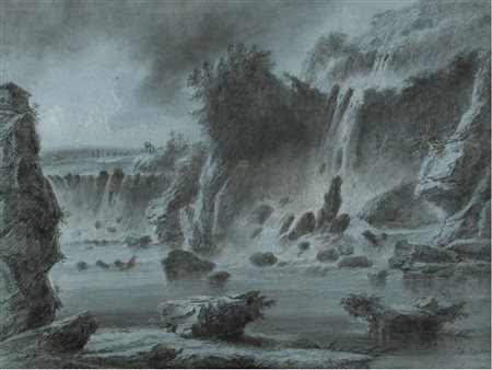 Francesco Fidanza (Roma 1747-Milano 1819) Le cascatelle a Tivoli Carboncino e...