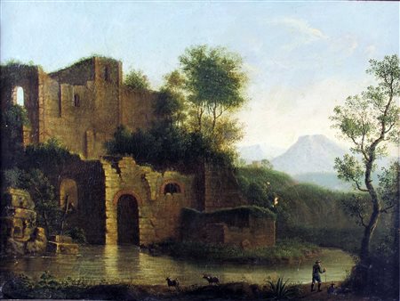 Andrea Sottile (Termini Imerese 1802-?) Coppia di paesaggi Olio su tela Un...