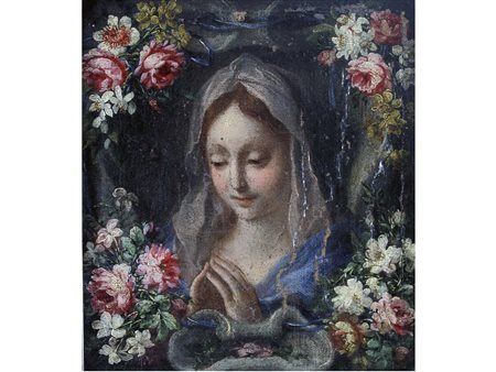 Scuola veneta (XVIII sec.) Madonna Olio su tela Misure 32,5x29,5 cm